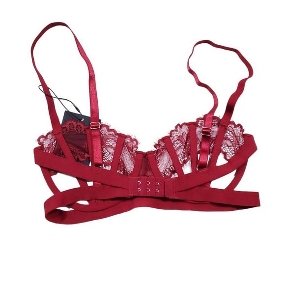 Thistle & Spire Sidney Open Cup Velvet Underwire Bra Ruby Red Size 32DD BNWT - Picture 3 of 6